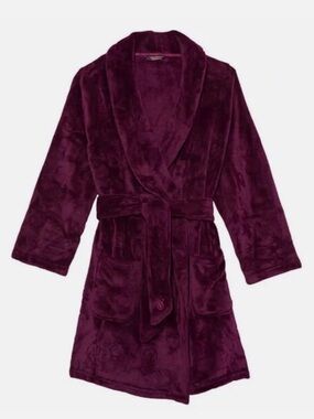 Victoria's Secret M/L Plush Shawl-Collar Robe in Burgundy maroon Super soft NEW